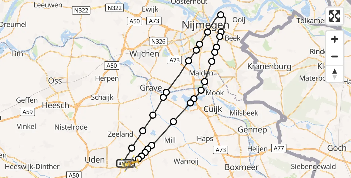 Vluchtroute Traumahelikopter Vliegbasis Volkel - Vliegbasis Volkel, 17 februari 2023, 14:12