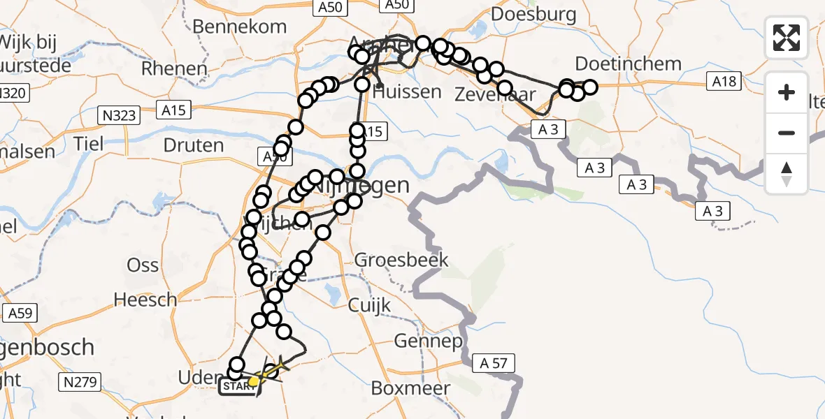 Routekaart van de vlucht: Politieheli naar Volkel