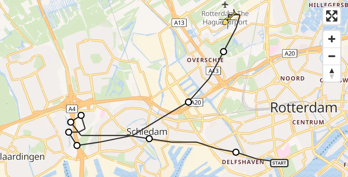 Routekaart van de vlucht: Lifeliner 2 naar Rotterdam The Hague Airport