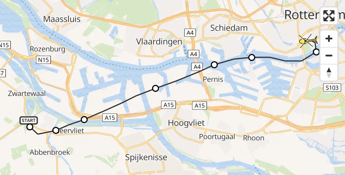 Routekaart van de vlucht: Lifeliner 1 naar Erasmus MC