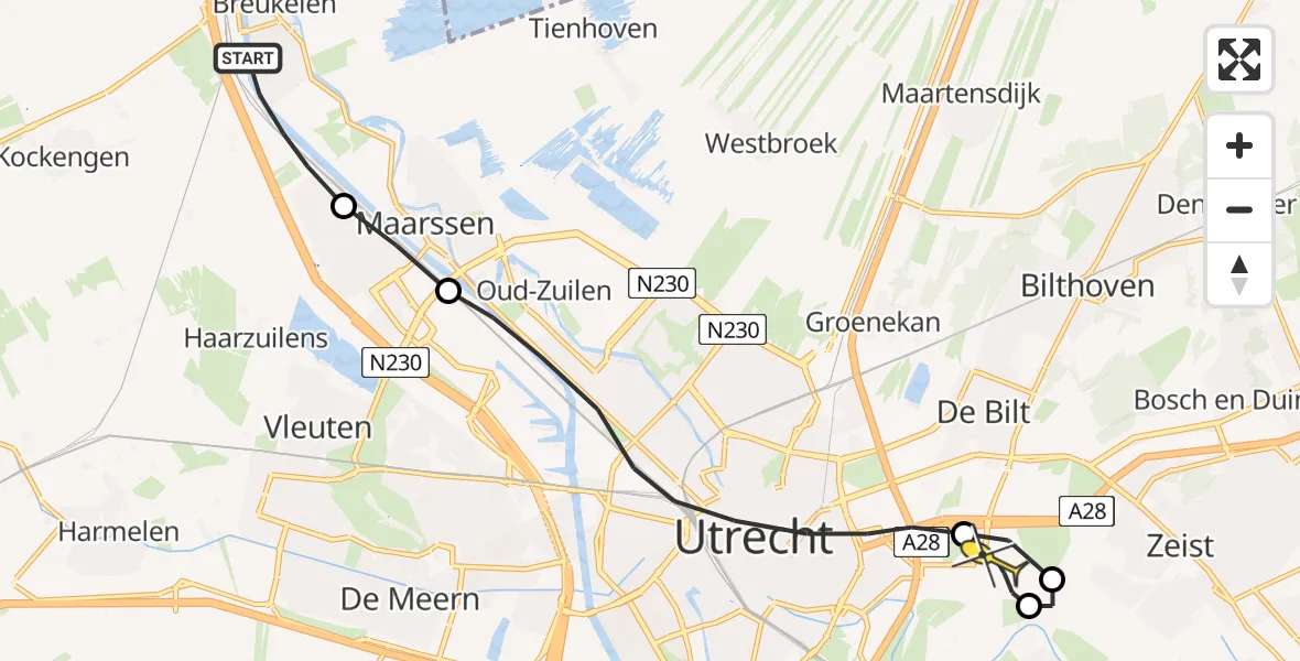 Routekaart van de vlucht: Lifeliner 1 naar Universitair Medisch Centrum Utrecht