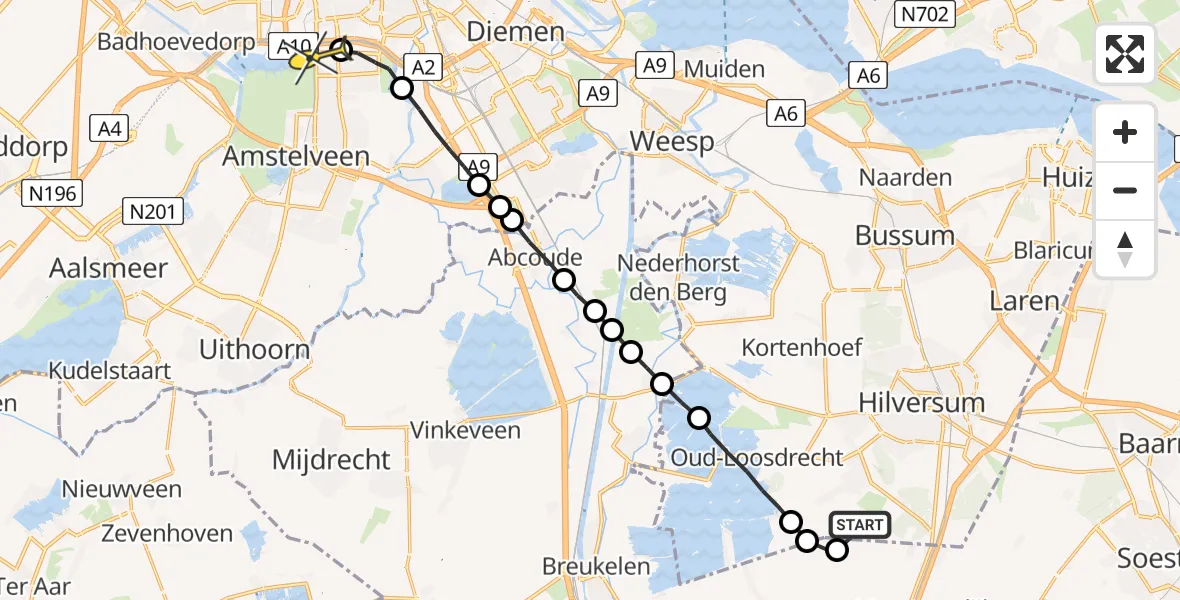 Routekaart van de vlucht: Lifeliner 1 naar VU Medisch Centrum Amsterdam