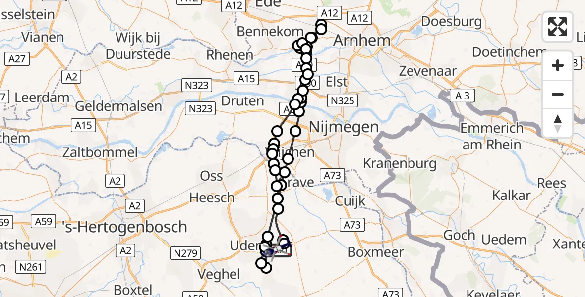 Vluchtroute Politiehelikopter Vliegbasis Volkel - Vliegbasis Volkel, 17 februari 2023, 19:17