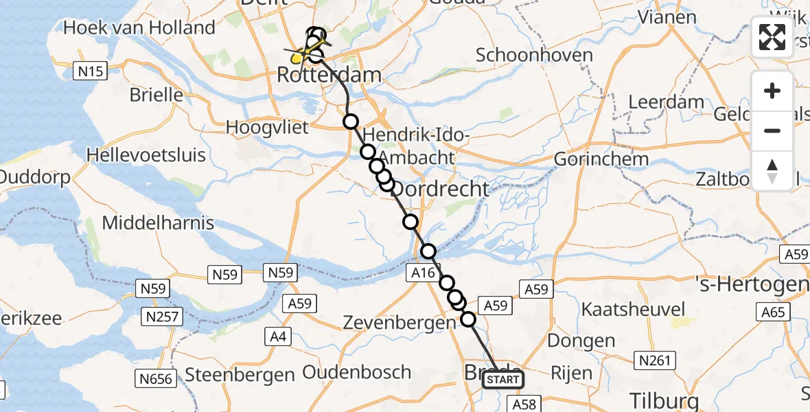 Routekaart van de vlucht: Lifeliner 2 naar Rotterdam The Hague Airport