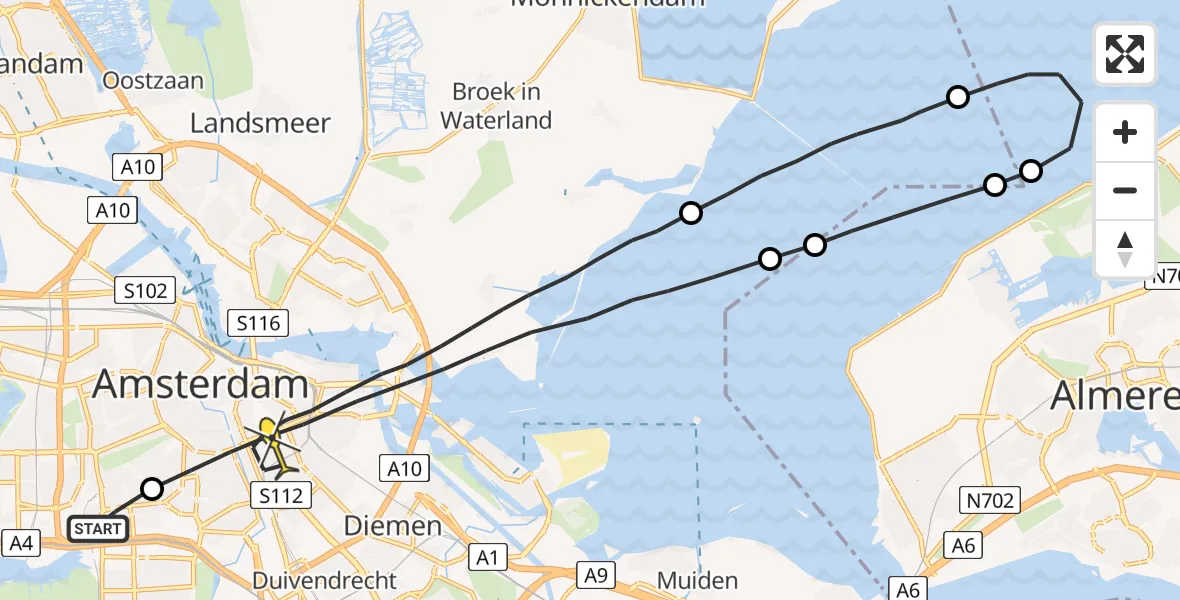 Routekaart van de vlucht: Lifeliner 1 naar Amsterdam