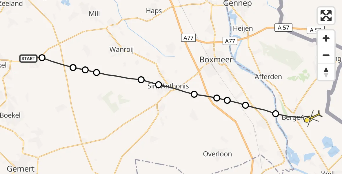 Routekaart van de vlucht: Lifeliner 3 naar Bergen