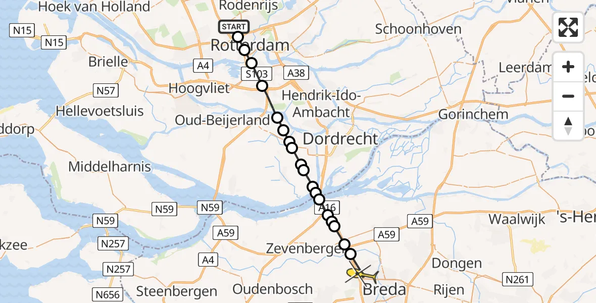 Routekaart van de vlucht: Lifeliner 2 naar Breda