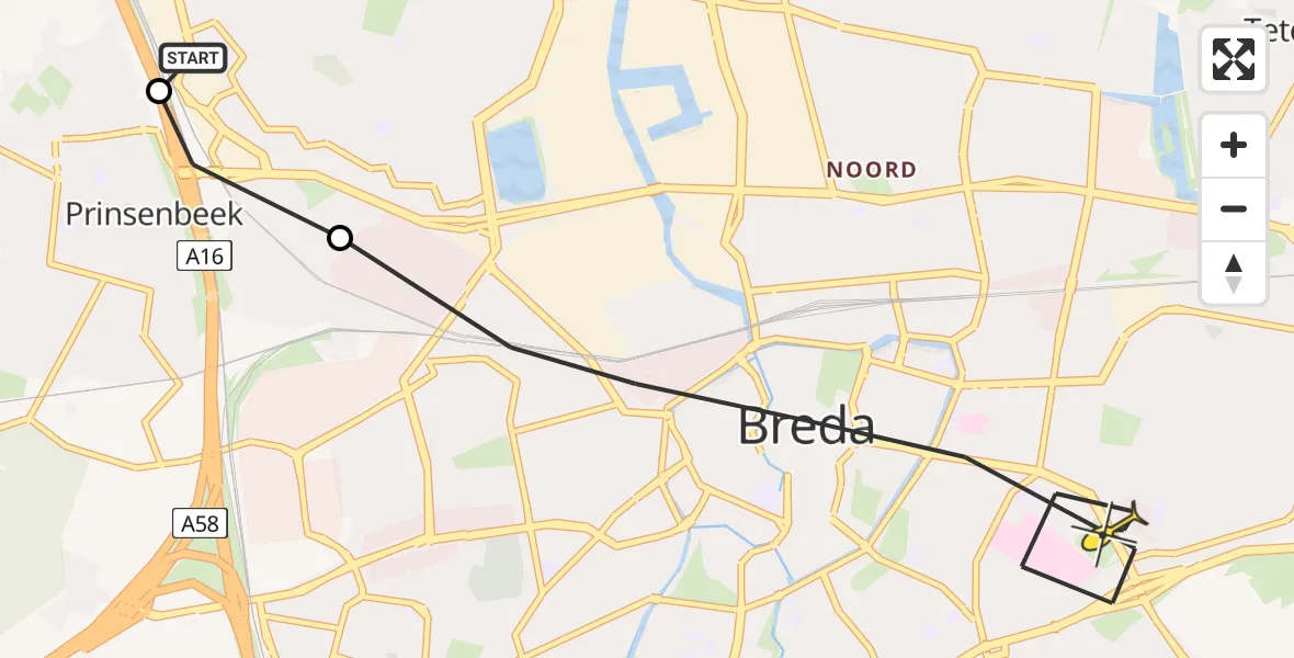 Routekaart van de vlucht: Lifeliner 2 naar Breda