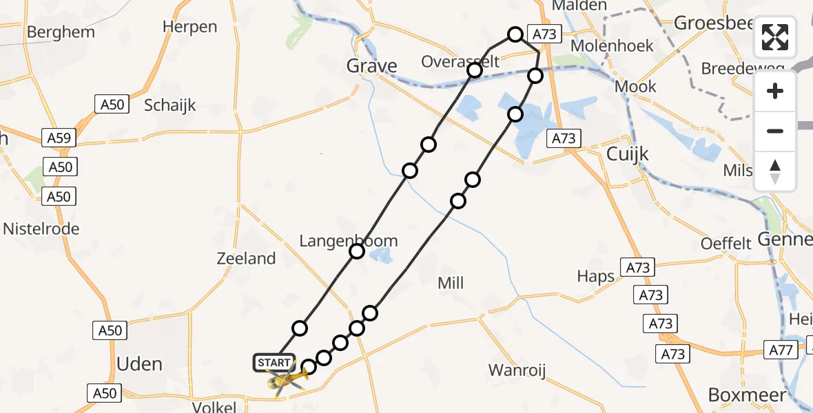 Vluchtroute Traumahelikopter Vliegbasis Volkel - Vliegbasis Volkel, 18 februari 2023, 09:42