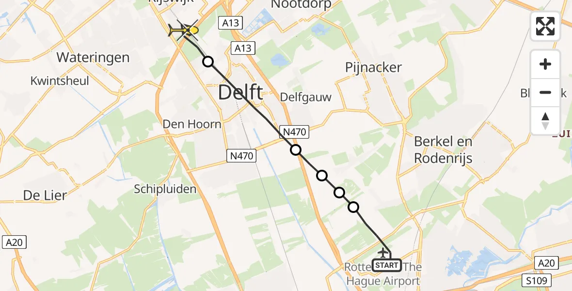 Routekaart van de vlucht: Lifeliner 2 naar Rijswijk