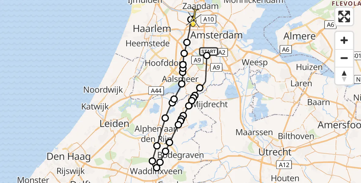 Routekaart van de vlucht: Lifeliner 1 naar Amsterdam Heliport