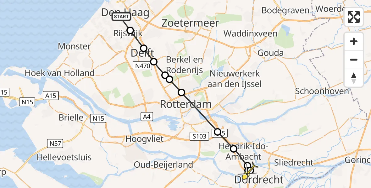 Routekaart van de vlucht: Lifeliner 2 naar Dordrecht