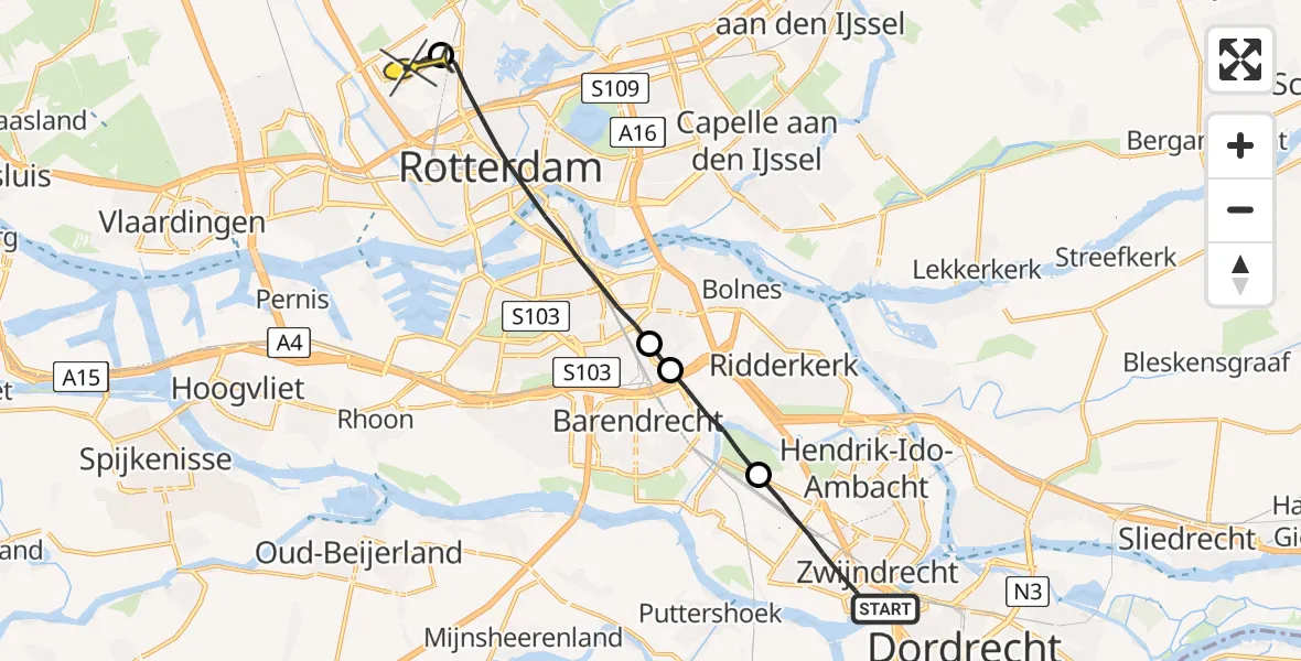 Routekaart van de vlucht: Lifeliner 2 naar Rotterdam The Hague Airport