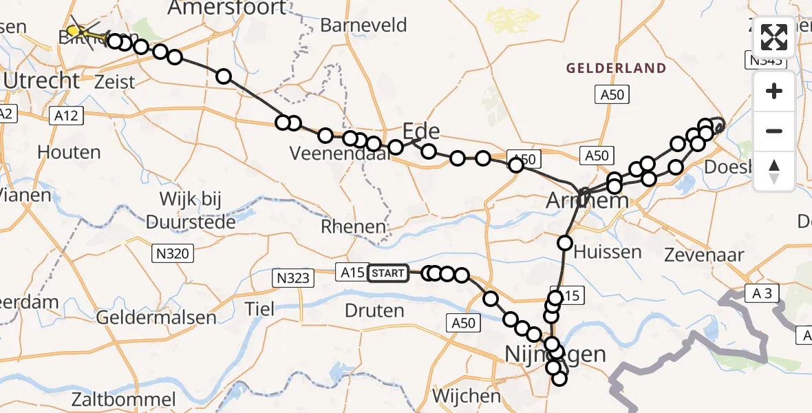 Routekaart van de vlucht: Politieheli naar Bilthoven