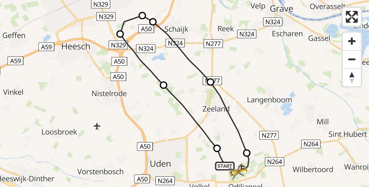 Vluchtroute Traumahelikopter Vliegbasis Volkel - Vliegbasis Volkel, 18 februari 2023, 15:24