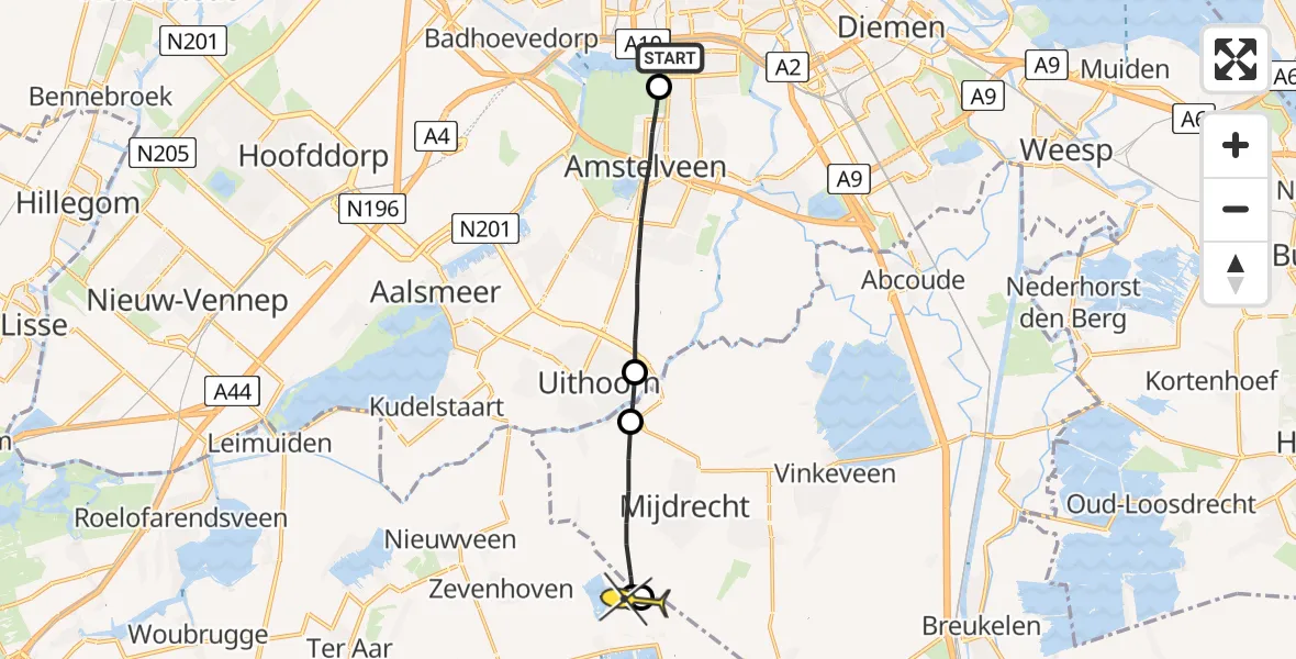 Routekaart van de vlucht: Lifeliner 1 naar Zevenhoven