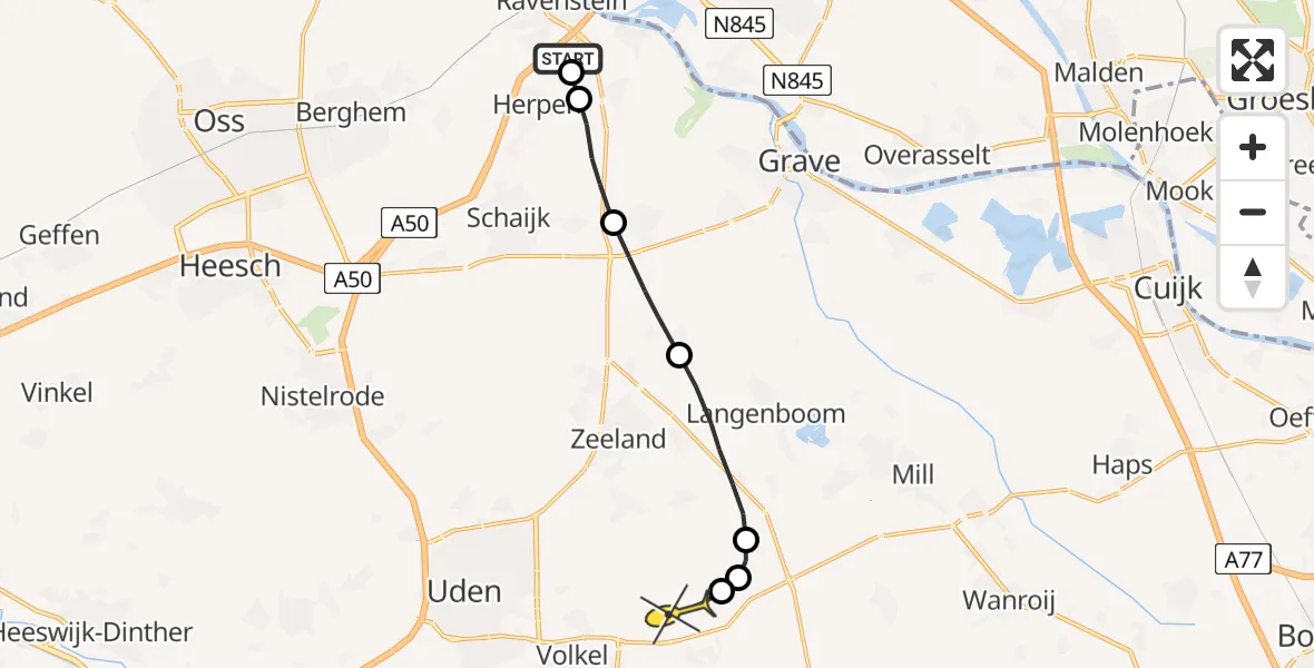 Routekaart van de vlucht: Lifeliner 3 naar Vliegbasis Volkel