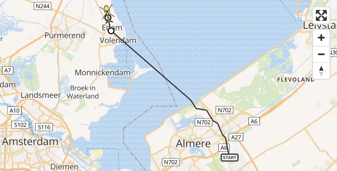 Routekaart van de vlucht: Politiehelikopter naar Warder