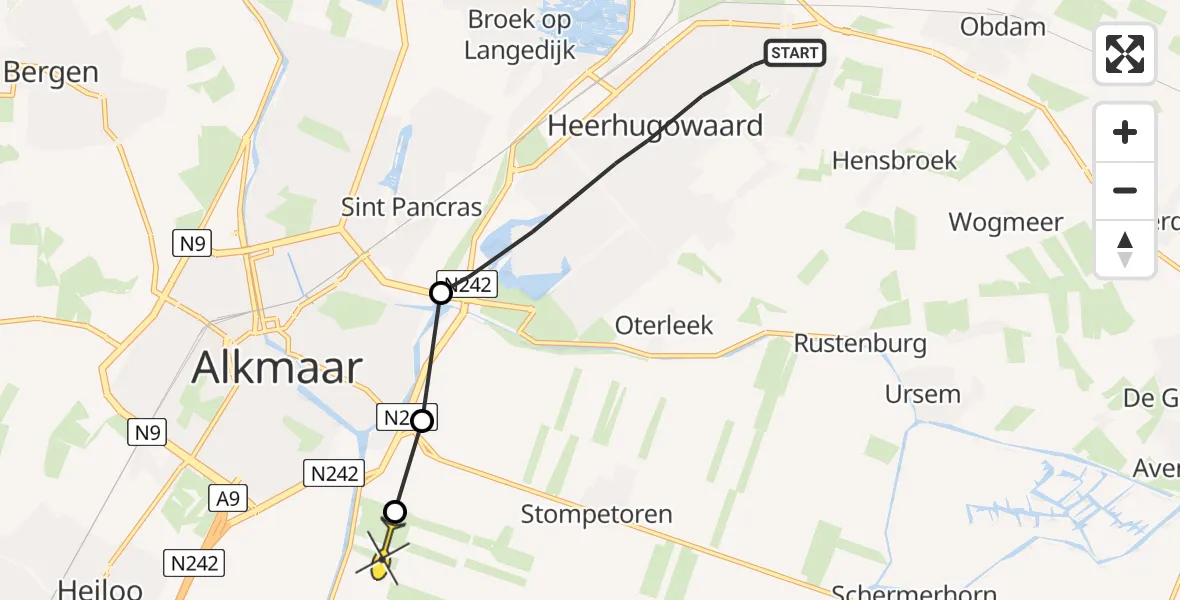 Routekaart van de vlucht: Politiehelikopter naar Zuidschermer