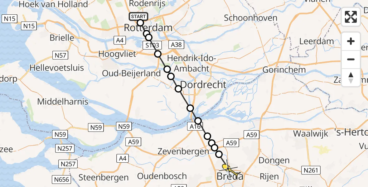 Routekaart van de vlucht: Lifeliner 2 naar Breda