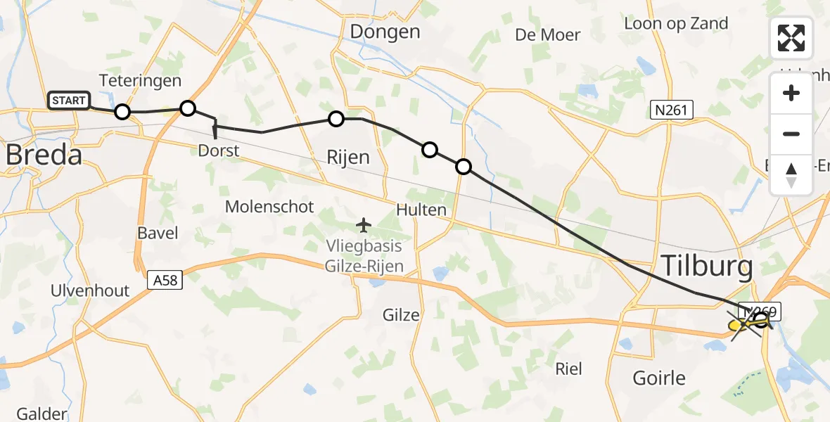 Routekaart van de vlucht: Lifeliner 2 naar Tilburg