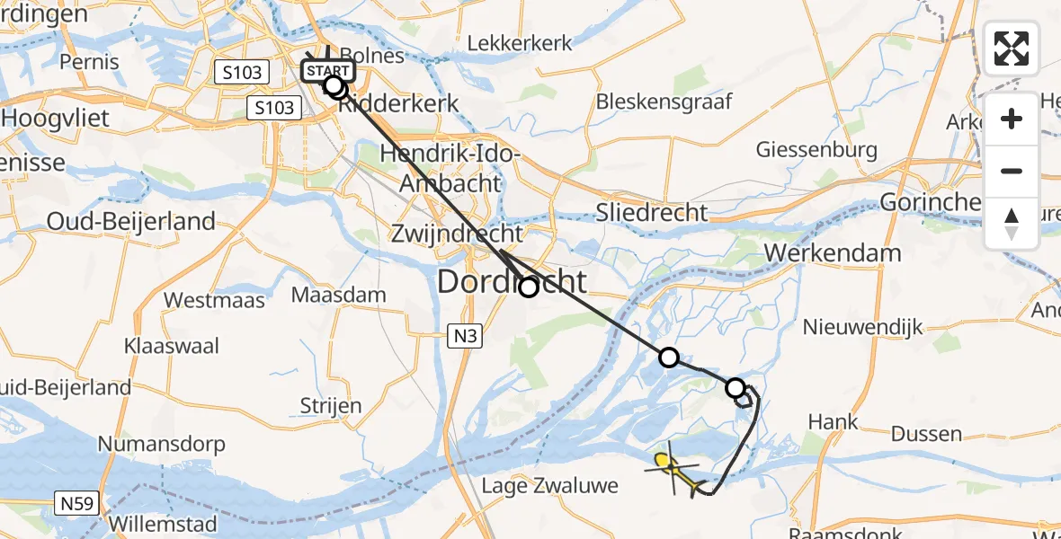 Routekaart van de vlucht: Politiehelikopter naar Drimmelen