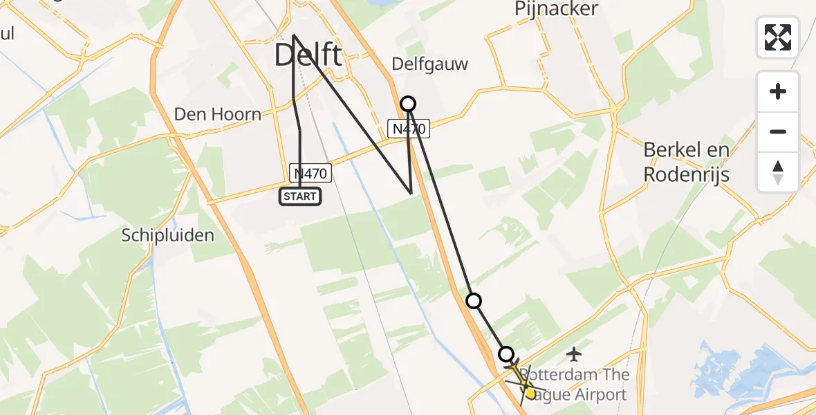 Routekaart van de vlucht: Politieheli naar Rotterdam The Hague Airport