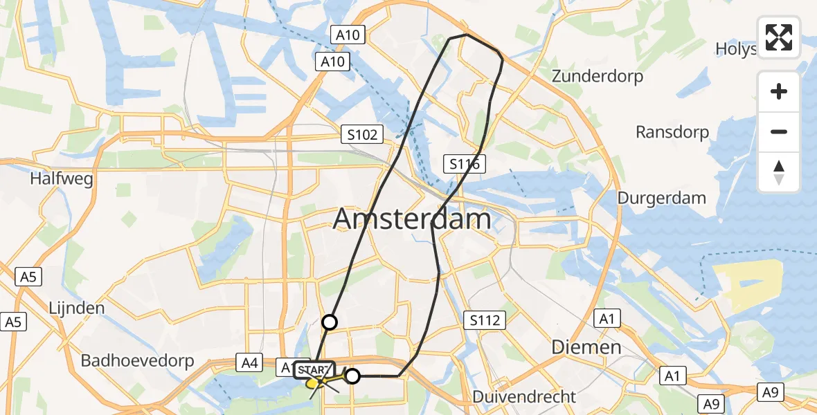 Routekaart van de vlucht: Lifeliner 1 naar VU Medisch Centrum Amsterdam