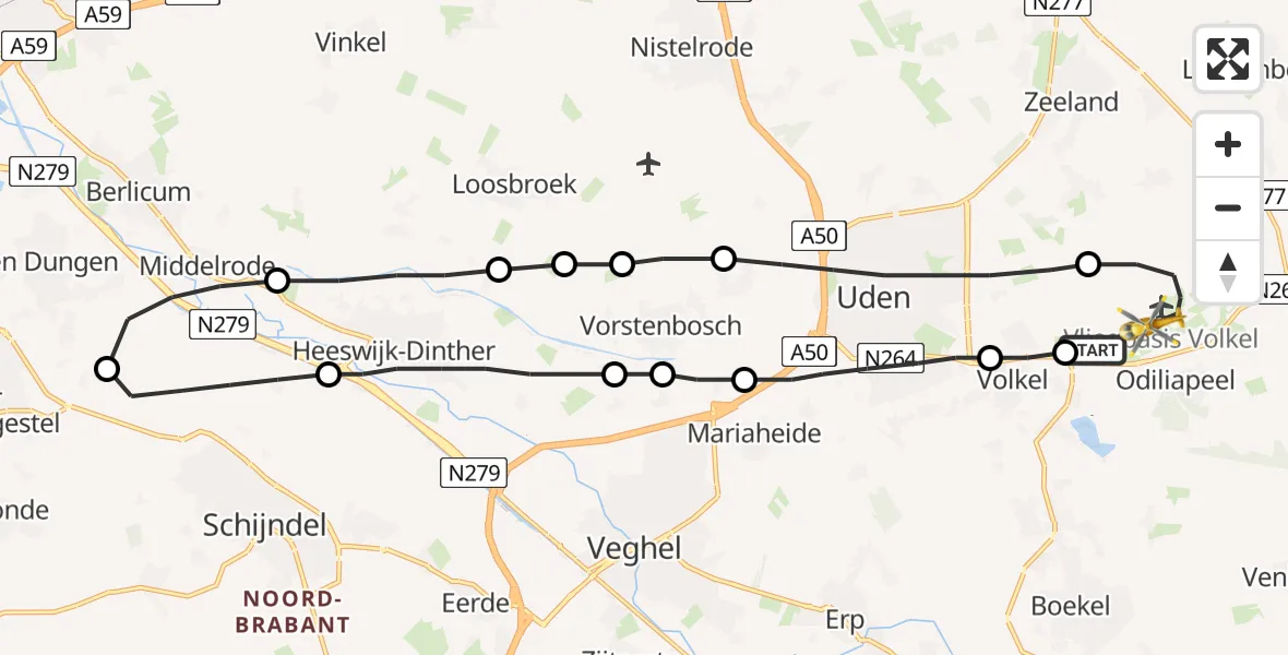 Vluchtroute Traumahelikopter Vliegbasis Volkel - Vliegbasis Volkel, 19 februari 2023, 11:29