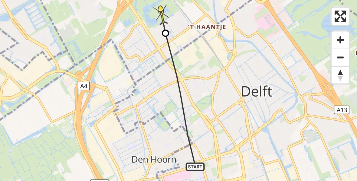 Routekaart van de vlucht: Politiehelikopter naar Rijswijk