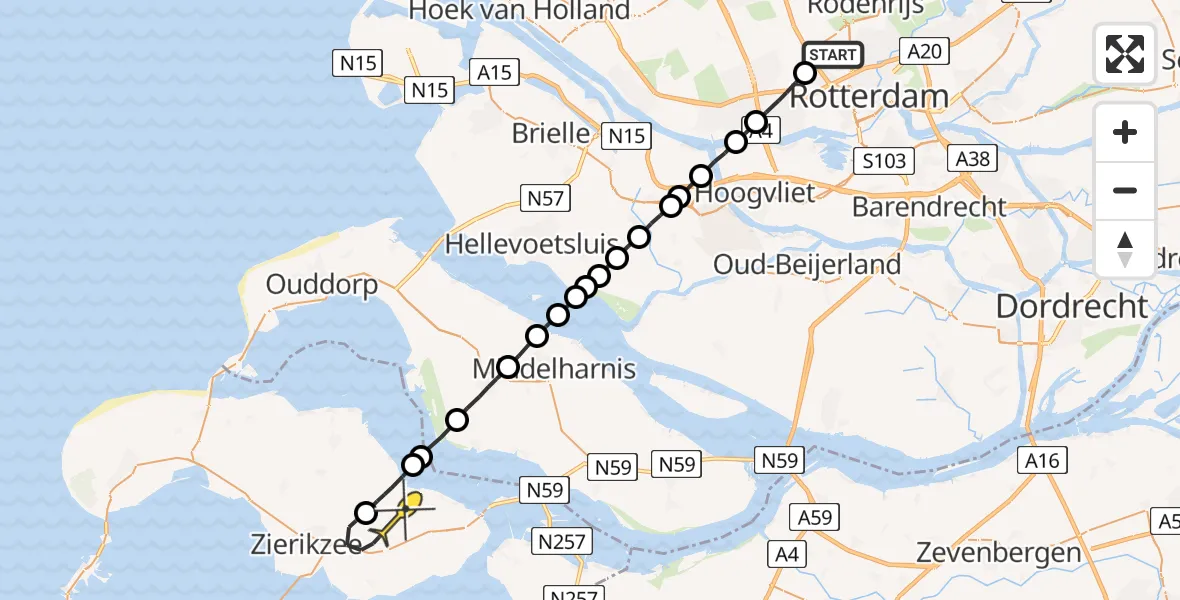 Routekaart van de vlucht: Lifeliner 2 naar Nieuwerkerk