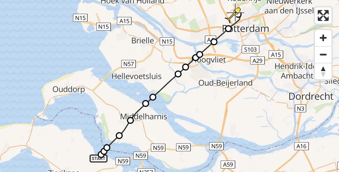 Routekaart van de vlucht: Lifeliner 2 naar Rotterdam The Hague Airport