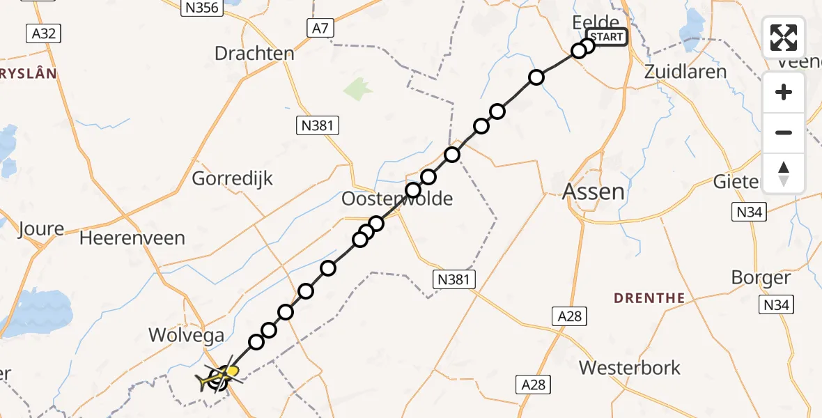 Routekaart van de vlucht: Lifeliner 4 naar De Blesse