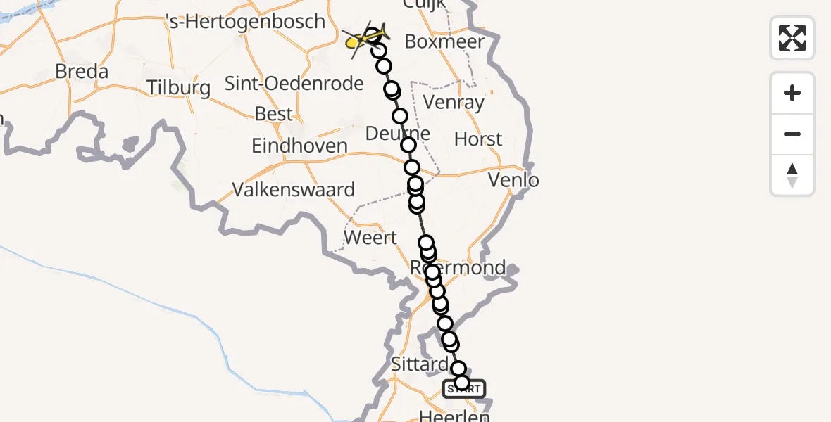 Routekaart van de vlucht: Lifeliner 3 naar Vliegbasis Volkel