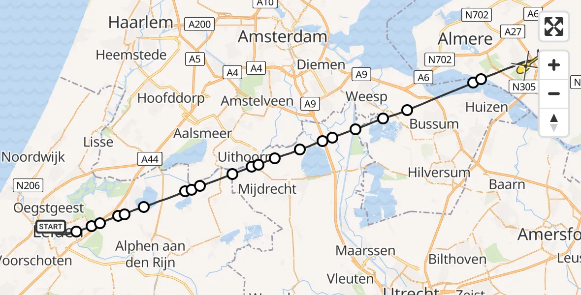 Routekaart van de vlucht: Lifeliner 1 naar Almere