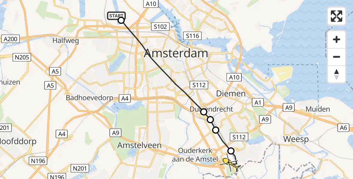 Routekaart van de vlucht: Lifeliner 1 naar Academisch Medisch Centrum (AMC)