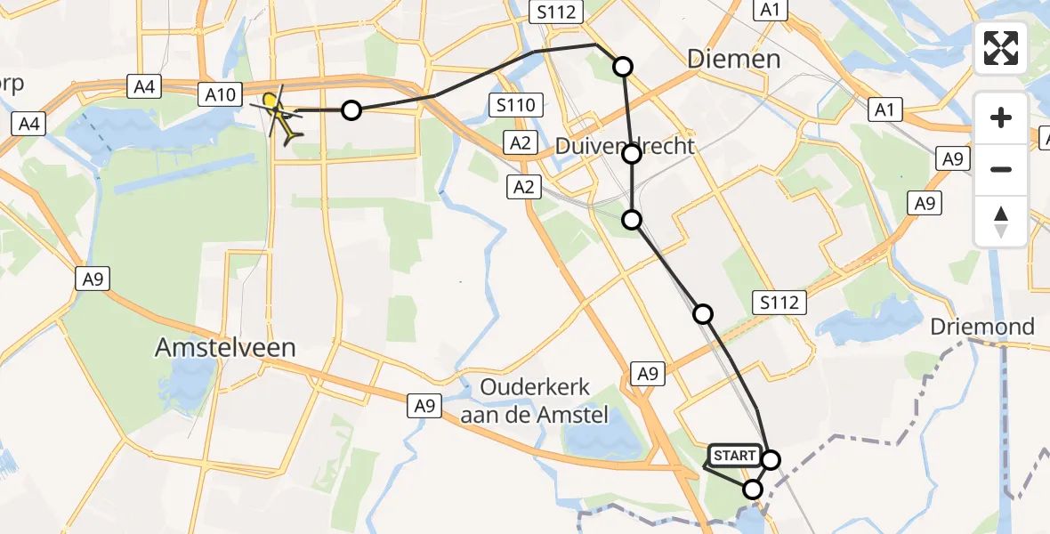 Routekaart van de vlucht: Lifeliner 1 naar VU Medisch Centrum Amsterdam