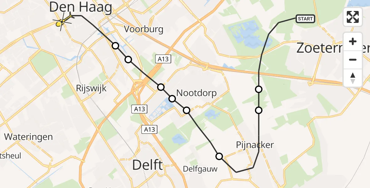 Routekaart van de vlucht: Lifeliner 2 naar Den Haag