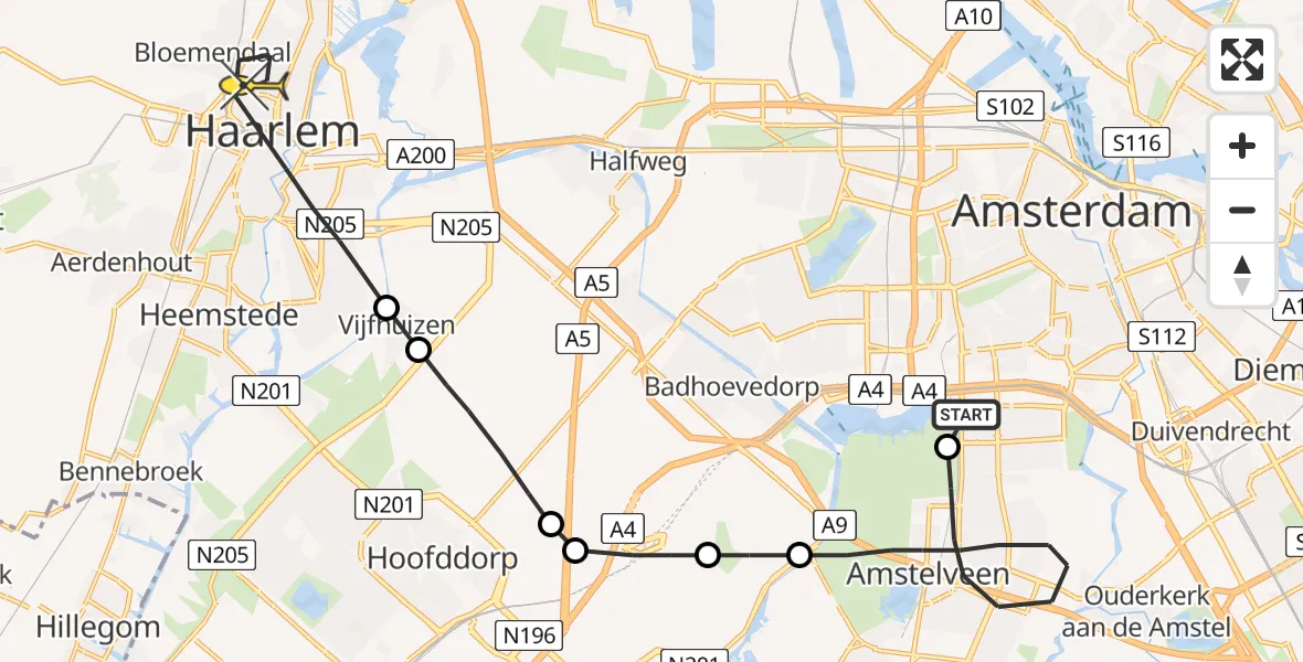 Routekaart van de vlucht: Lifeliner 1 naar Haarlem