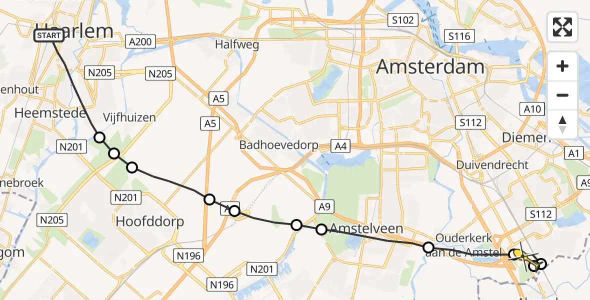 Routekaart van de vlucht: Lifeliner 1 naar Academisch Medisch Centrum (AMC)