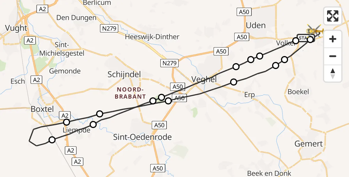 Vluchtroute Traumahelikopter Vliegbasis Volkel - Vliegbasis Volkel, 19 februari 2023, 18:49