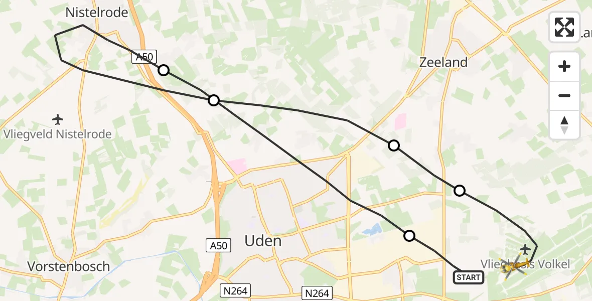 Vluchtroute Traumahelikopter Vliegbasis Volkel - Vliegbasis Volkel, 19 februari 2023, 19:28