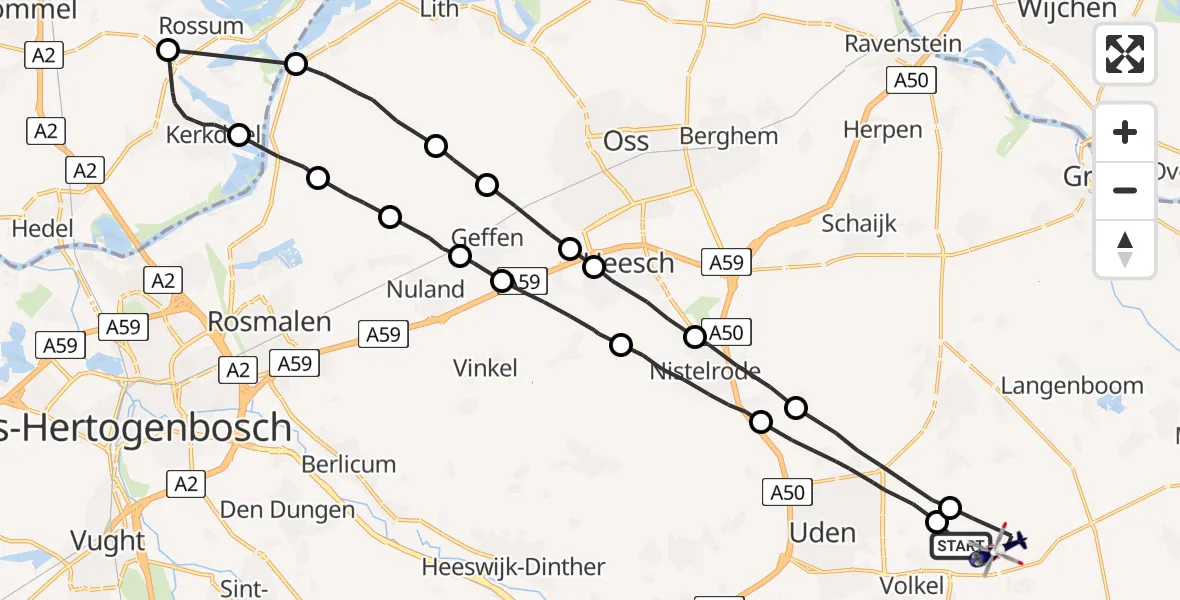 Vluchtroute Politiehelikopter Vliegbasis Volkel - Vliegbasis Volkel, 20 februari 2023, 06:48