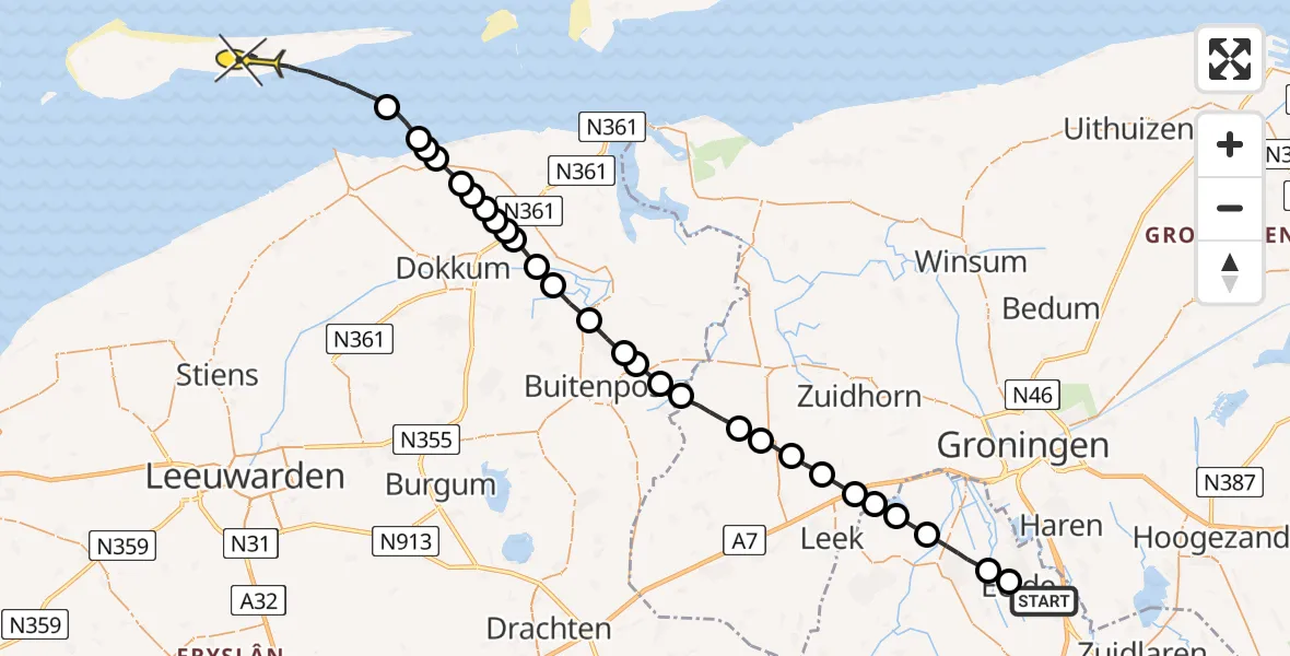 Routekaart van de vlucht: Lifeliner 4 naar Buren