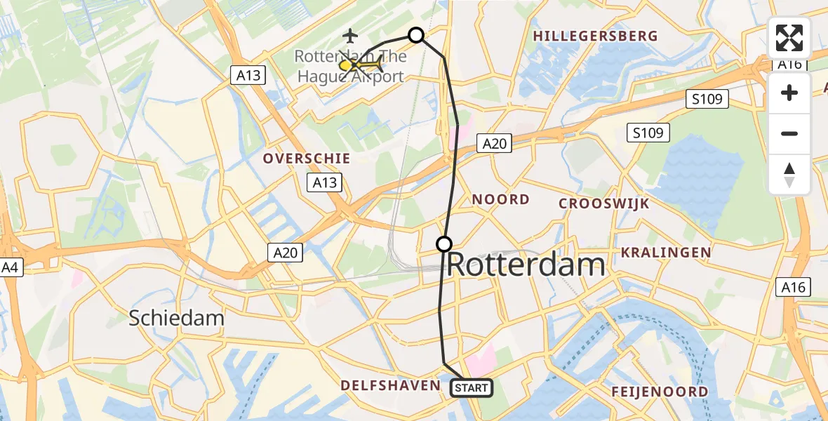 Routekaart van de vlucht: Lifeliner 2 naar Rotterdam The Hague Airport