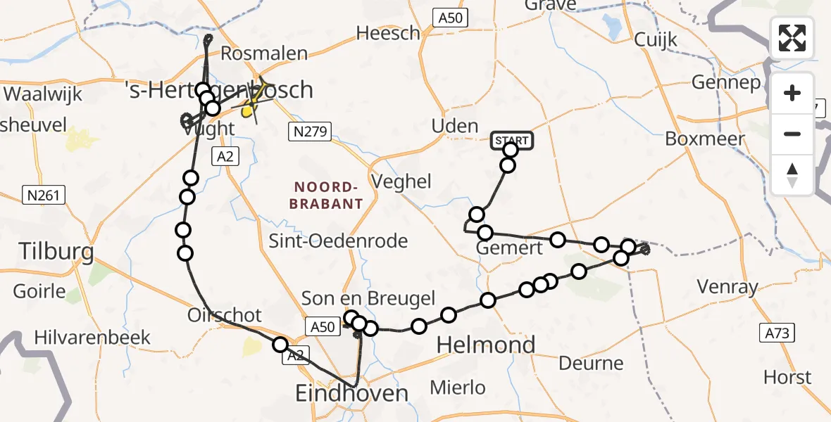 Routekaart van de vlucht: Politieheli naar 's-Hertogenbosch