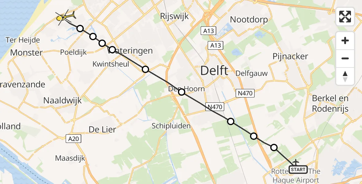 Routekaart van de vlucht: Lifeliner 2 naar Den Haag