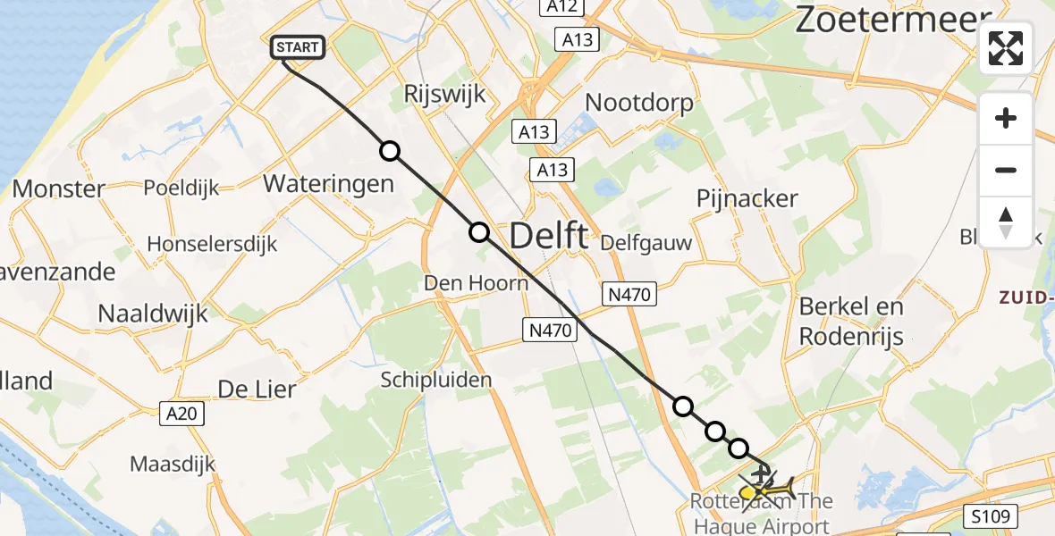 Routekaart van de vlucht: Lifeliner 2 naar Rotterdam The Hague Airport