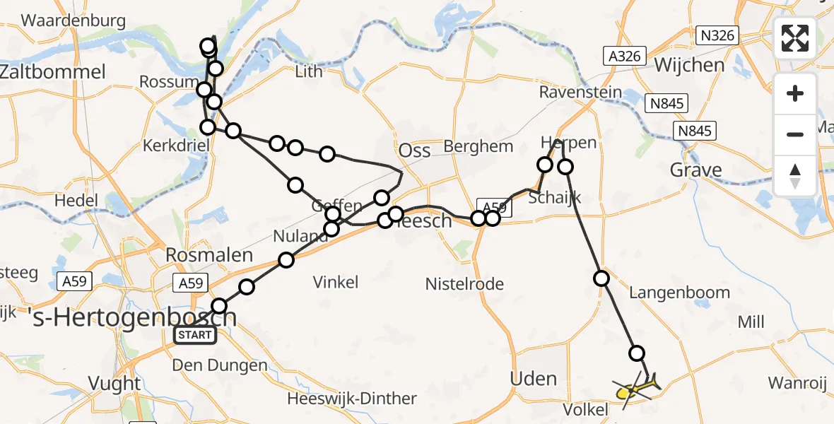 Routekaart van de vlucht: Politieheli naar Vliegbasis Volkel