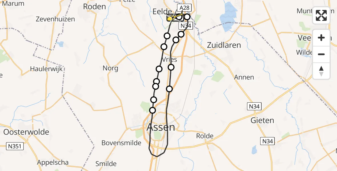 Routekaart van de vlucht: Lifeliner 4 naar Groningen Airport Eelde